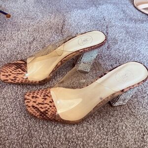snakeskin faux diamond studded Mule